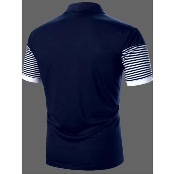 SHEIN Blue and White Stripped Polo Shirt Size XXL, Navy and White Golf shirt - Picture 3 of 8